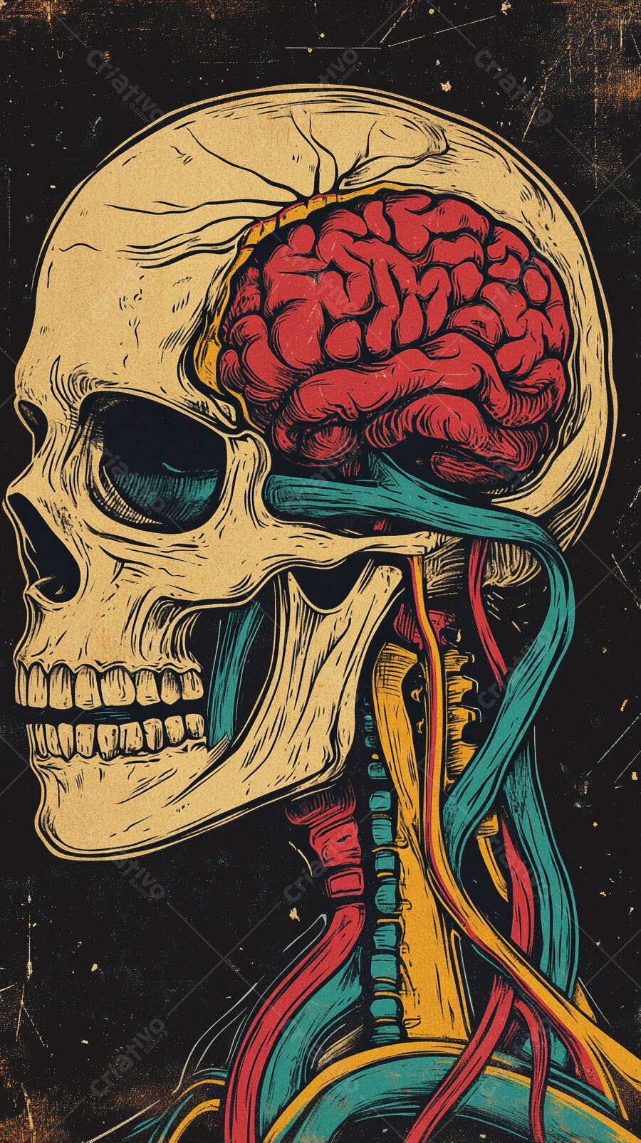 Ilustração Crânio Cérebro Anatomia Humana Estilo Vintage