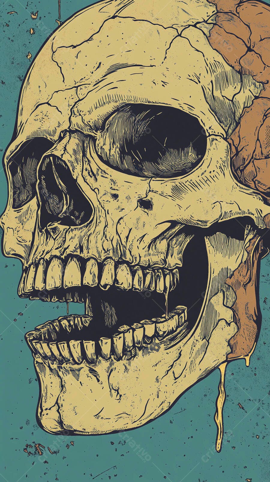 Crânio Humano Ilustração Estilo Vintage Fundo Turquesa