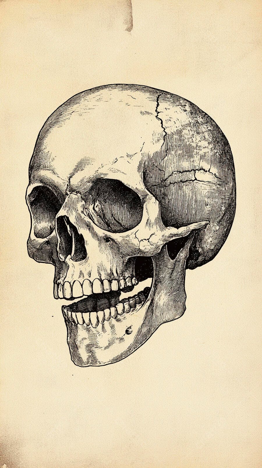 Ilustração Crânio Humano Desenho Anatômico Vintage
