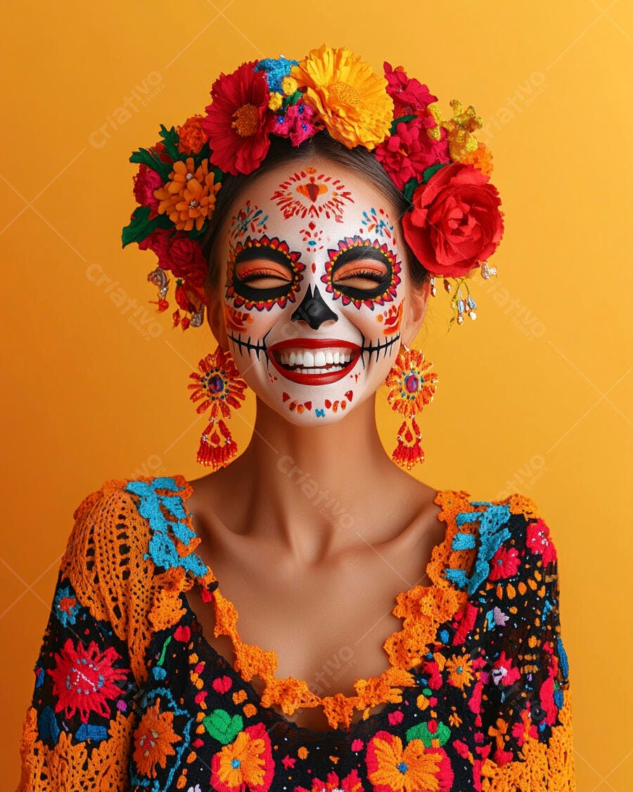 Foto Mulher Maquiagem Caveira Mexicana Dia dos Mortos