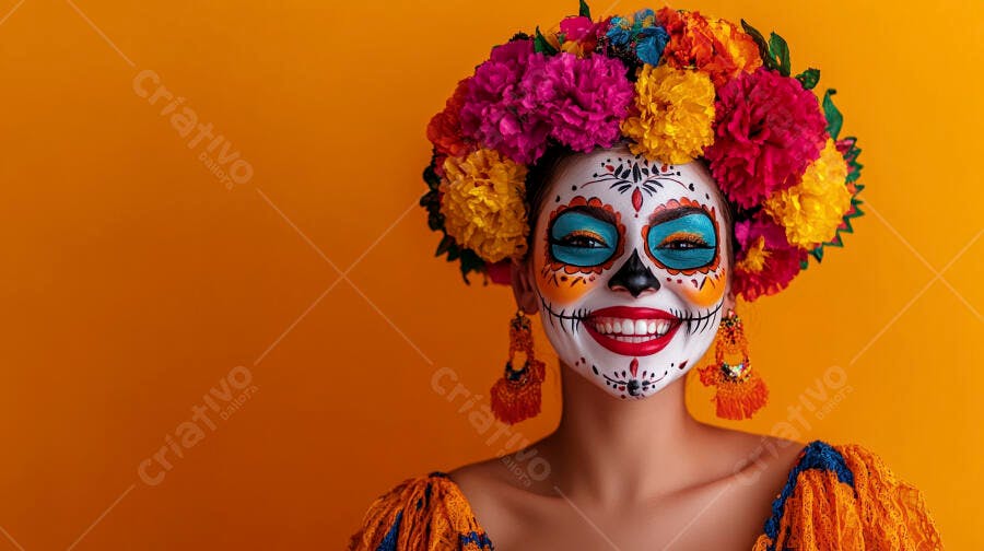 Foto Mulher Maquiagem Caveira Mexicana Dia dos Mortos