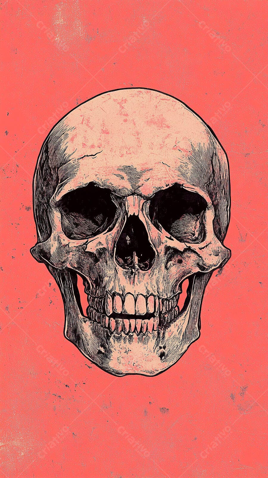 Ilustração Crânio Humano Desenho Detalhado Fundo Rosa Texturizado