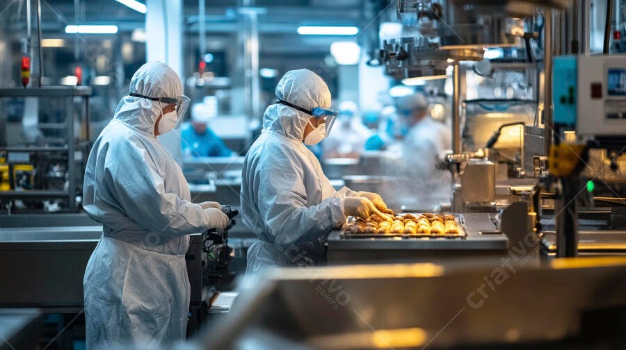 Foto Profissionais Fábrica Alimentos Trabalhando Linha Produção