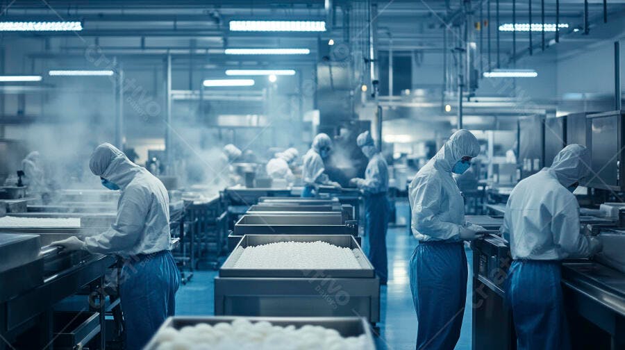 Foto Trabalhadores Fábrica Alimentos Produção Industrial