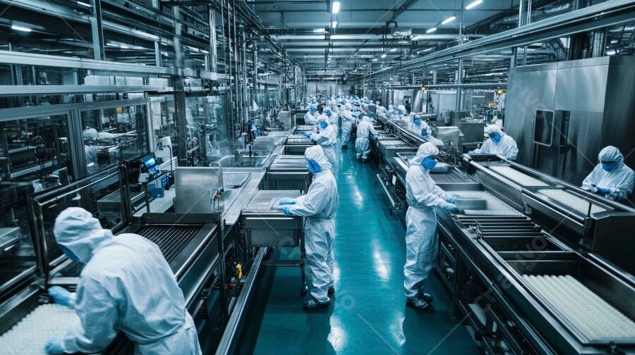 Foto Indústria Farmacêutica Produção Linha de Montagem Fábrica