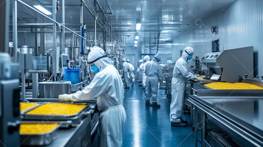 Foto Trabalhadores Fábrica Alimentos Processamento Industrial