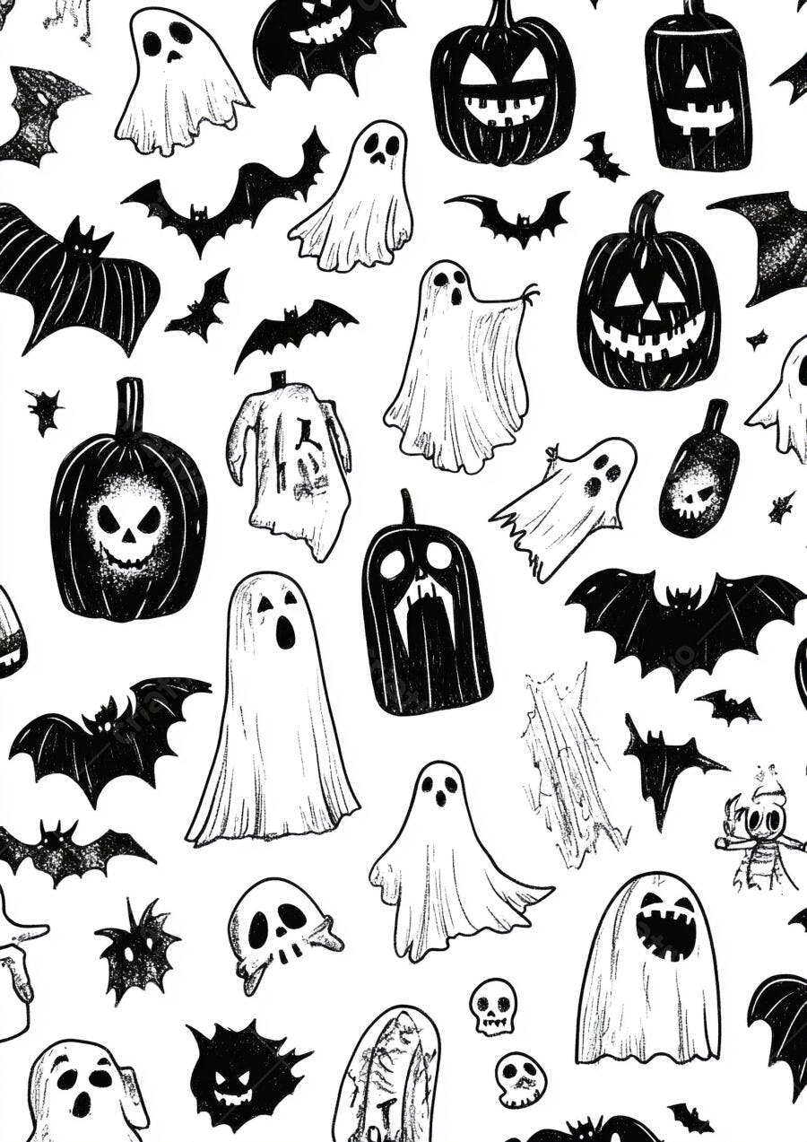 Padrão Halloween Fantasmas Abóboras Morcegos Ilustração