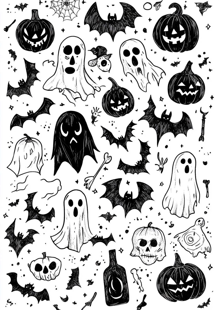 Foto Ilustração Halloween Abóboras Fantasmas Morcegos Assustadores