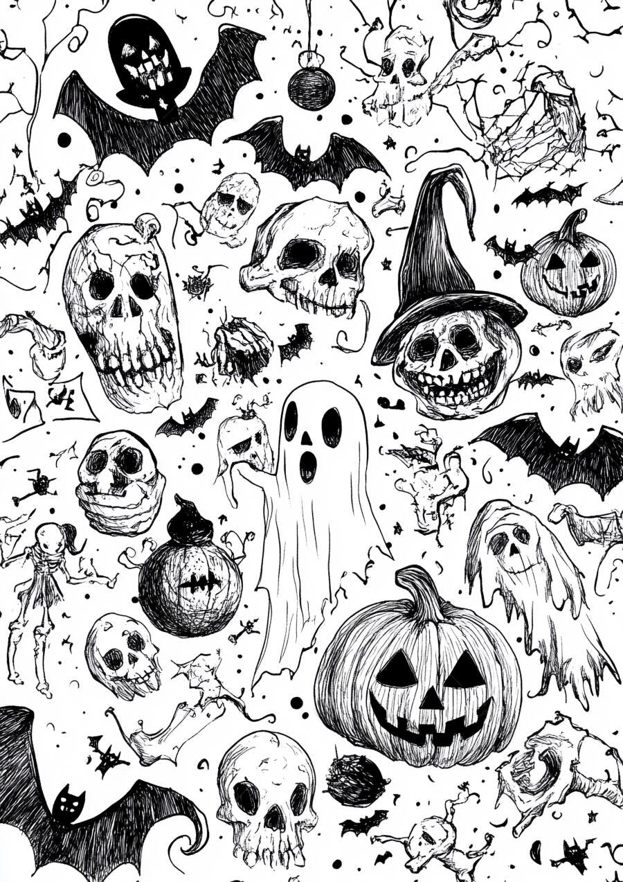 Ilustração Halloween Desenhos Assustadores Abóboras Fantasmas