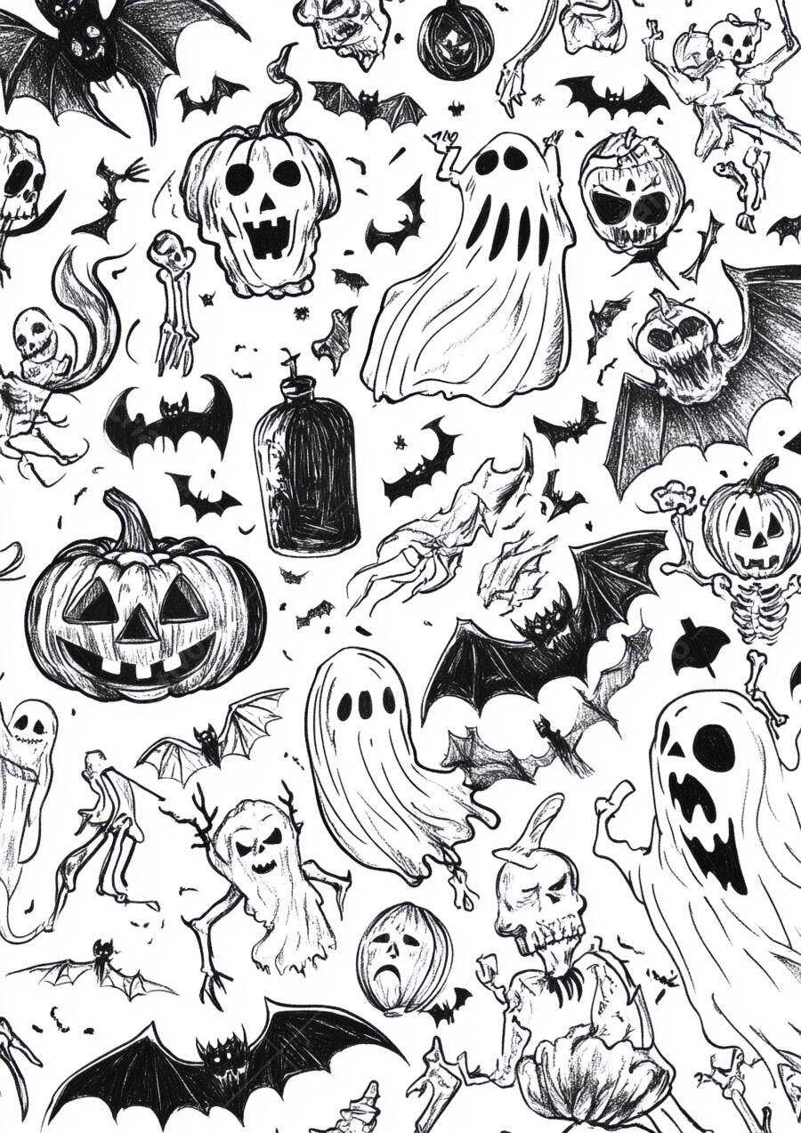 Ilustração Halloween Desenhos Assustadores Abóboras Fantasmas