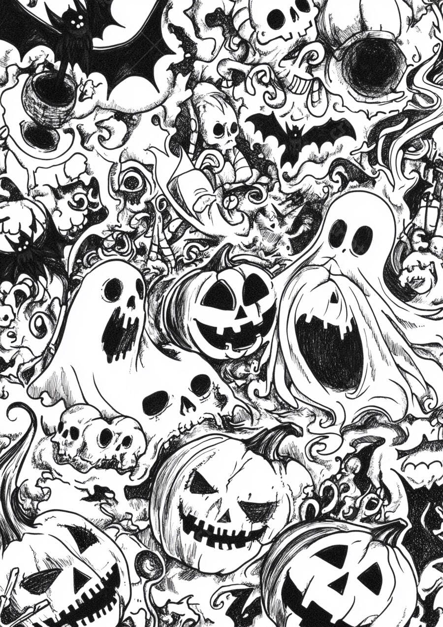 Foto Ilustração Halloween Abóboras Fantasmas Morcegos Esqueletos