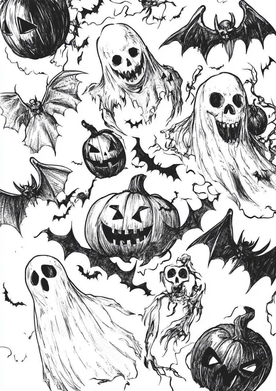 Foto Ilustração Halloween Abóboras Fantasmas Morcegos Assustadores