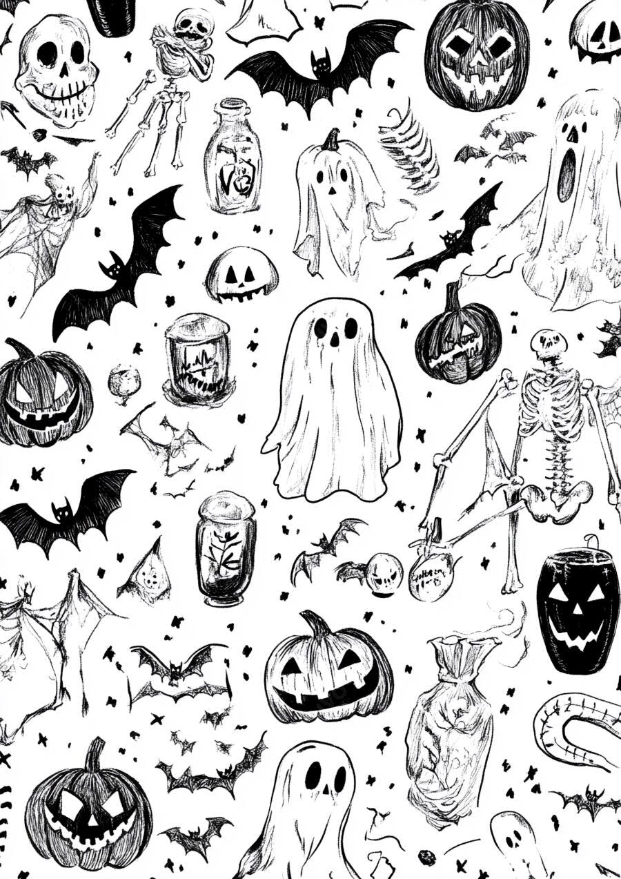 Foto Ilustração Halloween Abóboras Fantasmas Esqueletos Morcegos