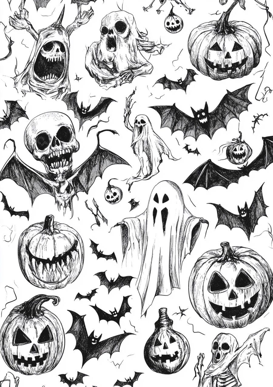 Foto Ilustração Halloween Abóboras Fantasmas Morcegos