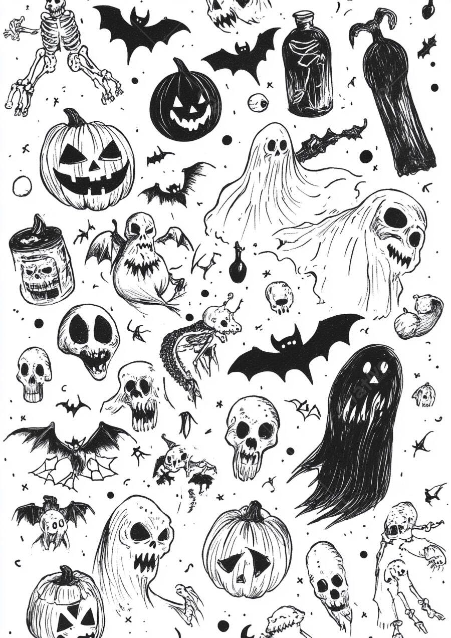 Foto Elementos Halloween Desenho Preto e Branco