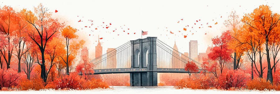 Ponte Brooklyn Outono Aquarela Nova York Paisagem Urbana