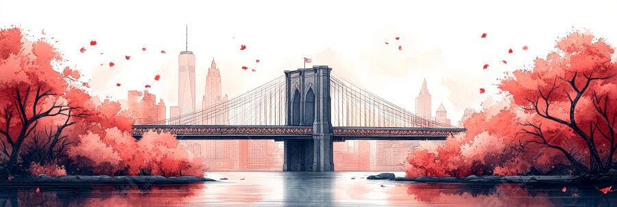 Ponte do Brooklyn Nova York Outono Cerejeiras Rosa
