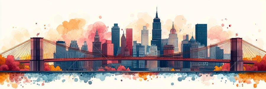 Ilustração Aquarela Skyline Cidade Ponte Nova York