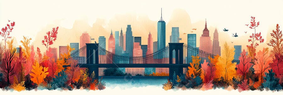 Ilustração Cidade Outono Ponte Brooklyn Nova York