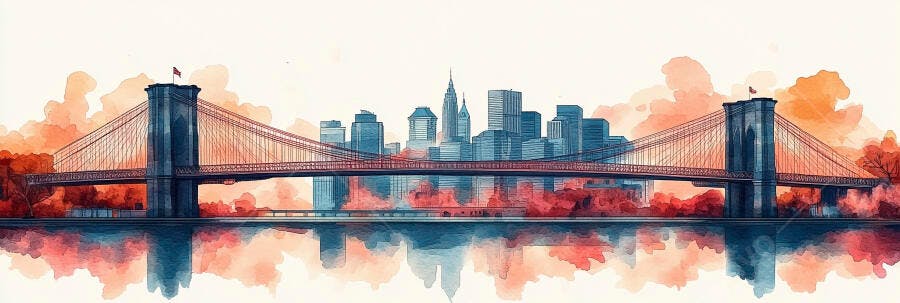 Ponte do Brooklyn Nova York Skyline Aquarela Ilustração