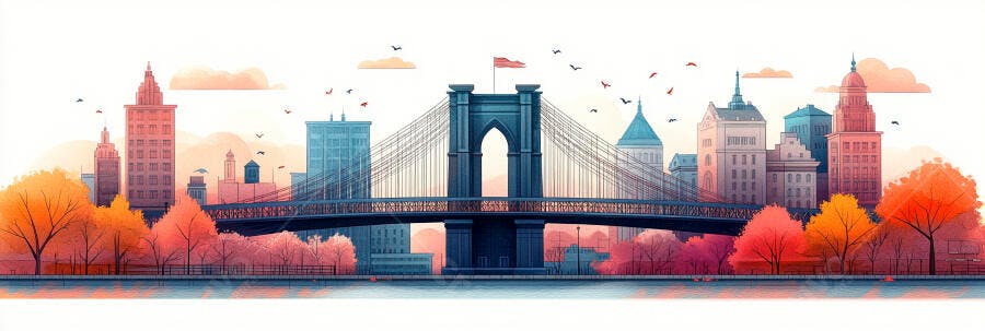 Ilustração Ponte Brooklyn Nova York Outono Colorido