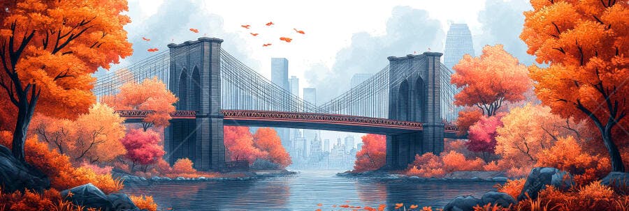 Ponte do Brooklyn Outono Nova York Desenho Ilustração