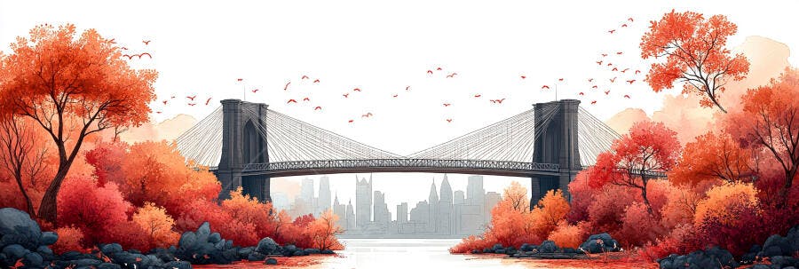 Ponte do Brooklyn Outono Nova York Ilustração Vetorial