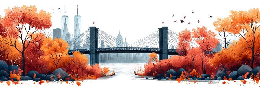 Ilustração Ponte Brooklyn Outono Nova York Cenário Urbano
