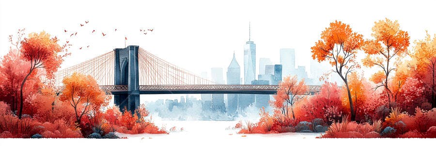 Ponte do Brooklyn Nova York Outono Ilustração Digital