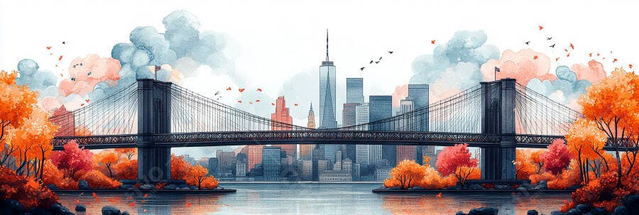 Ponte do Brooklyn Nova York Aquarela Outono