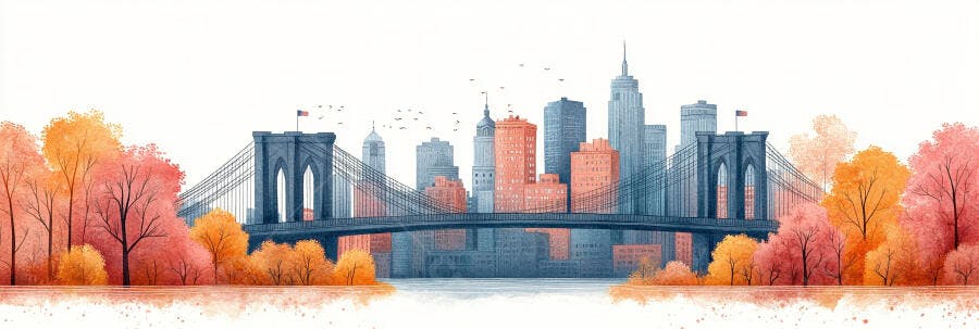 Ilustração Brooklyn Bridge Nova York Outono Aquarela