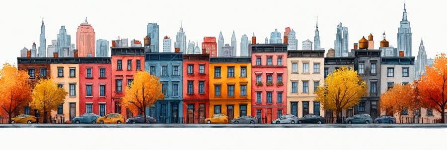 Foto Prédios Coloridos Outono Cidade Americana Ilustração