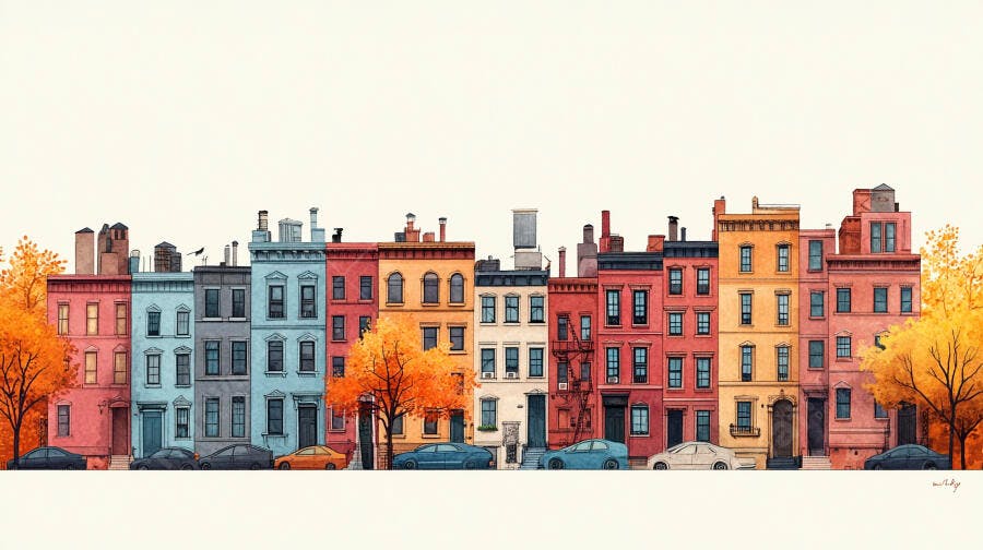 Ilustração Prédios Coloridos Outono Paisagem Urbana