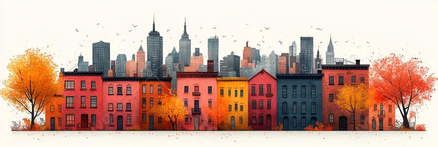 Ilustração Cidade Outono Prédios Coloridos Skyline Urbano