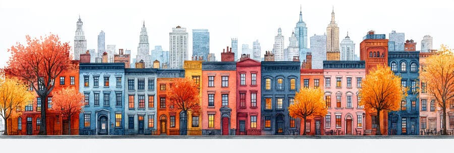Foto Casas Coloridas Outono Árvores Laranjas Cidade