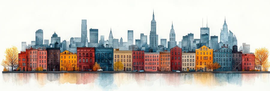 Ilustração Aquarela Cidade Edifícios Coloridos Skyline