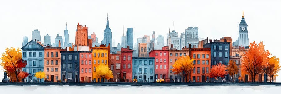 Ilustração Cidade Outono Prédios Coloridos Horizonte Urbano