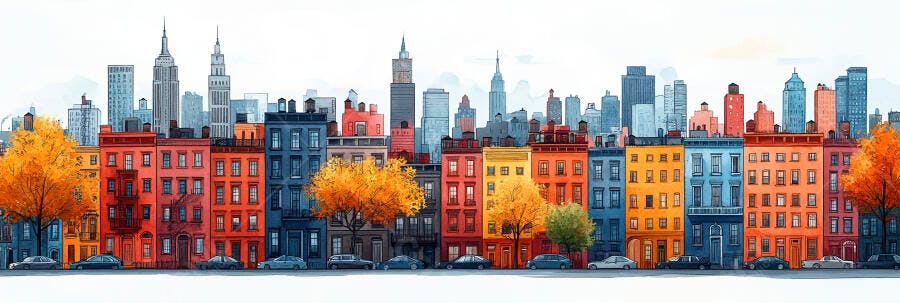 Foto Cidade Outono Prédios Coloridos Nova York Skyline