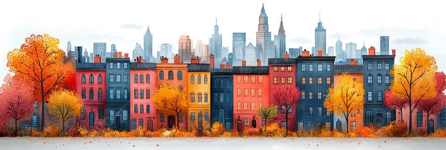 Ilustração Cidade Outono Prédios Coloridos Paisagem Urbana