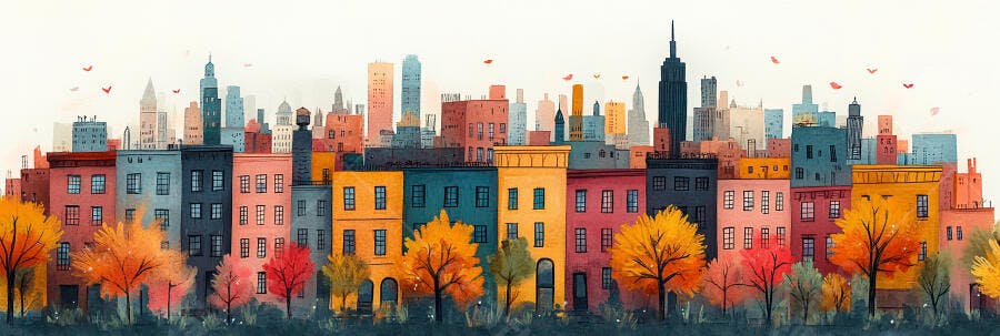 Ilustração Cidade Outono Prédios Coloridos Paisagem Urbana