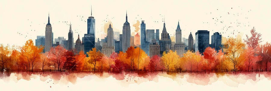 Paisagem Urbana Nova York Outono Aquarela Abstrata
