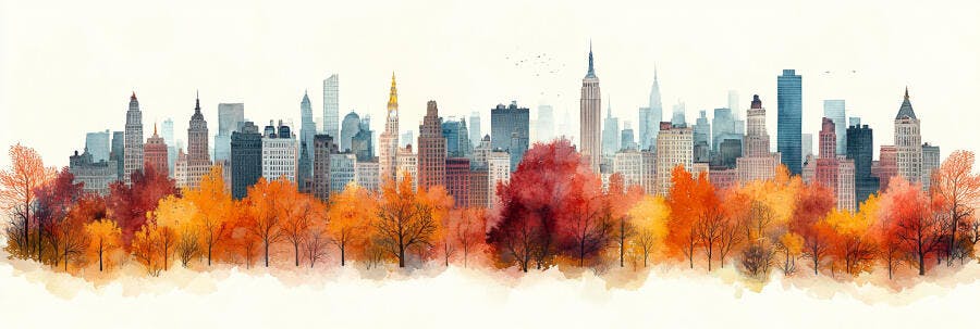Ilustração Cidade Outono Nova York Aquarela