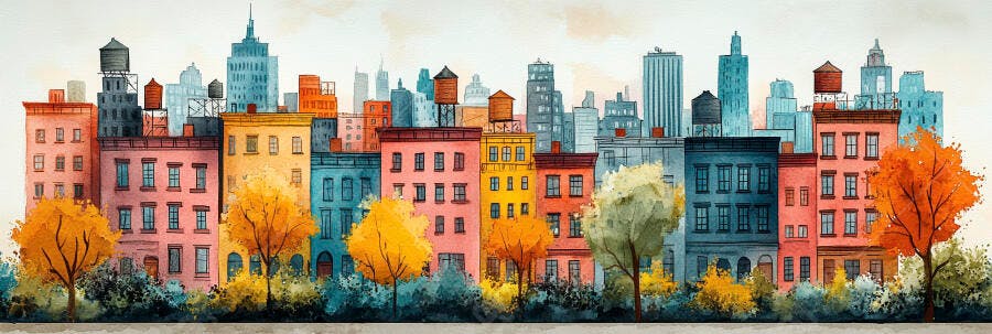 Foto Aquarela Cidade Prédios Coloridos Outono