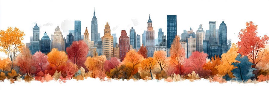 Paisagem Urbana Outono Nova York Aquarela Ilustração