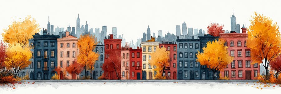 Ilustração Casas Coloridas Outono Cenário Urbano Aquarela