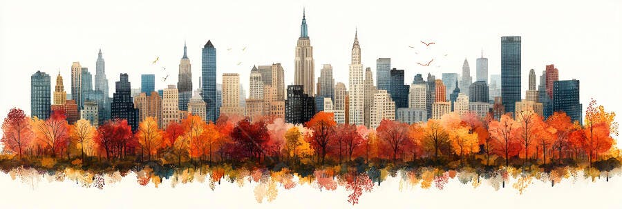 Paisagem Urbana Nova York Outono Árvores Coloridas