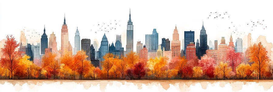 Paisagem Urbana Nova York Outono Aquarela Abstrata