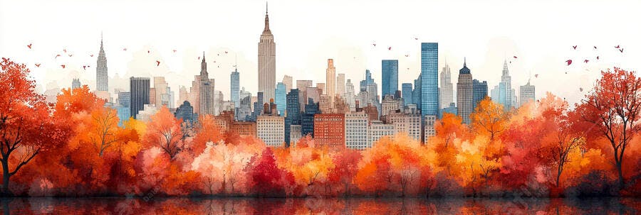 Foto Paisagem Urbana Outono Nova York Aquarela