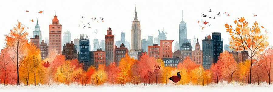 Ilustração Cidade Outono Árvores Coloridas Pássaros