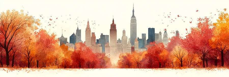 Paisagem Urbana Outono Aquarela Nova York Edifícios